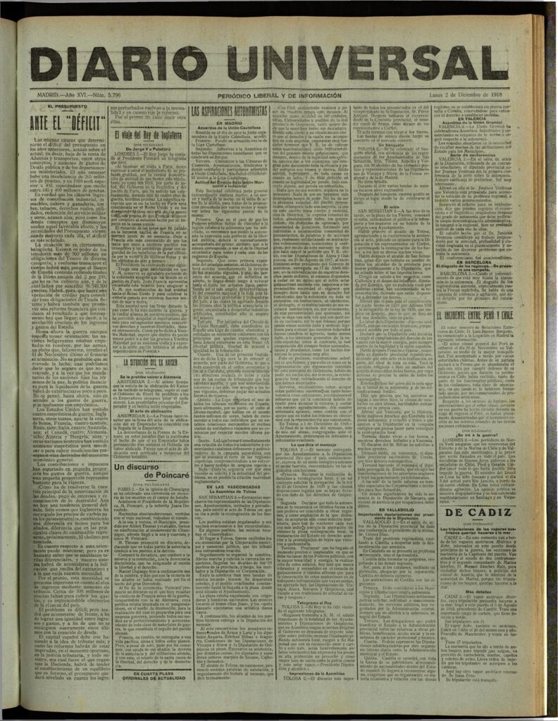 Miniatura de Diario Universal del 2 de diciembre de 1918