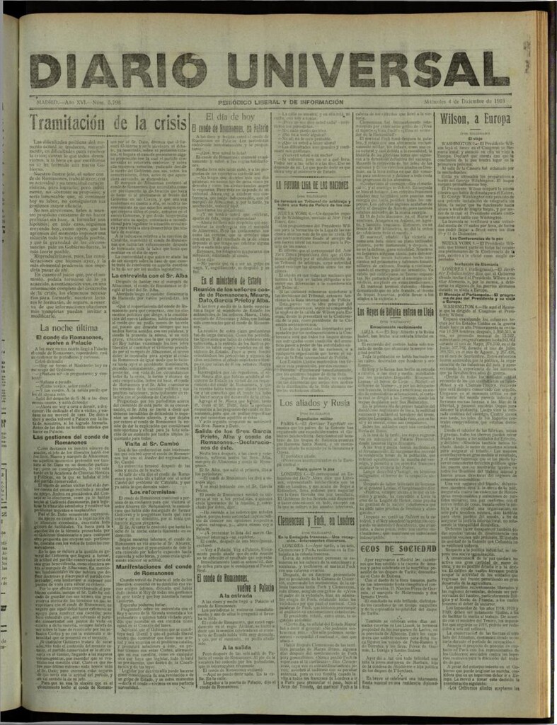 Miniatura de Diario Universal del 4 de diciembre de 1918