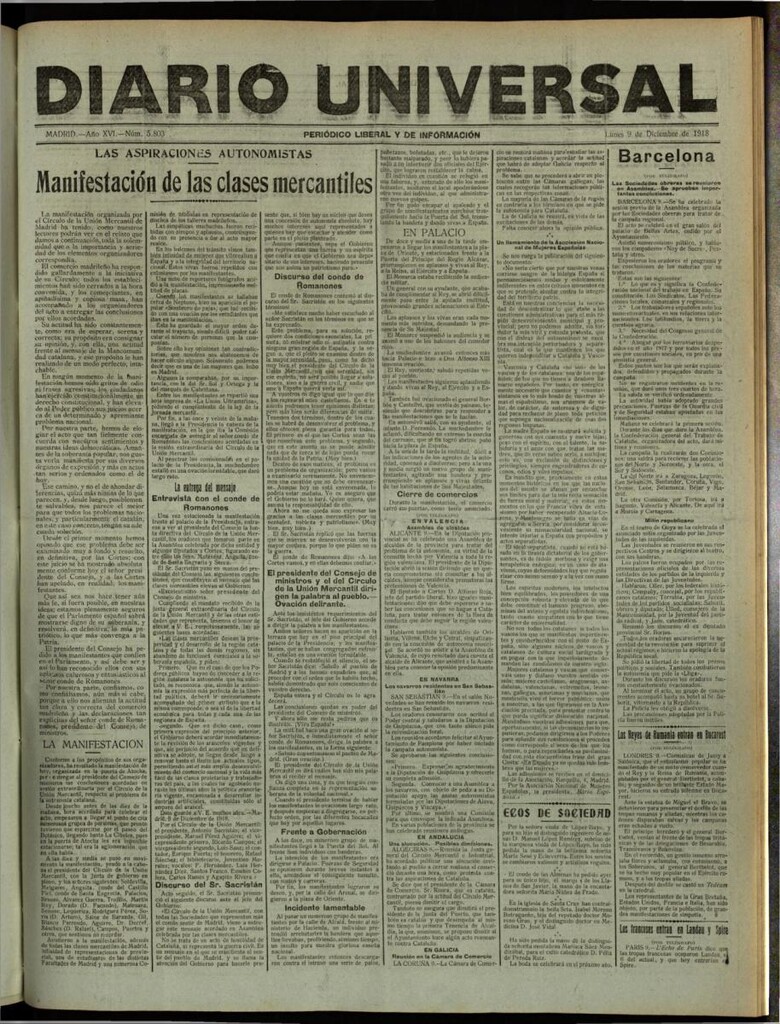 Miniatura de Diario Universal del 9 de diciembre de 1918