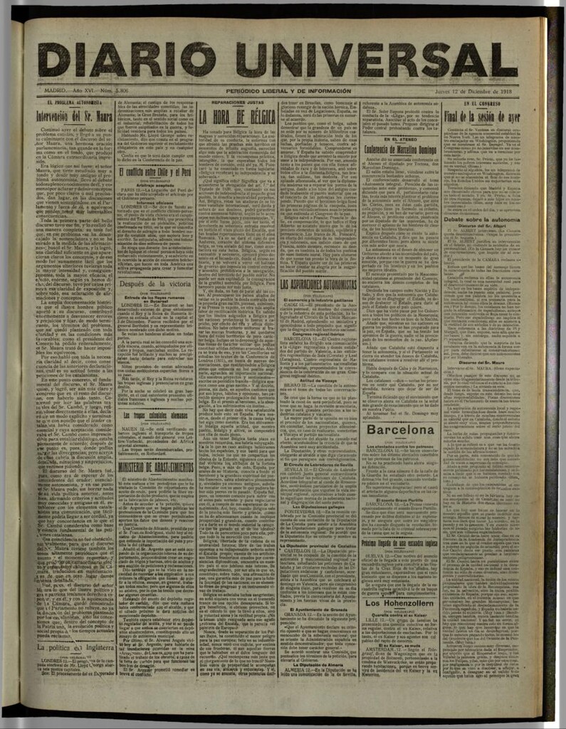 Miniatura de Diario Universal del 12 de diciembre de 1918