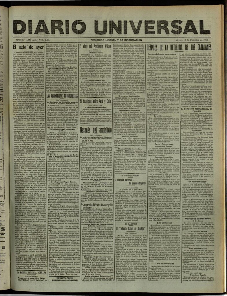 Miniatura de Diario Universal del 13 de diciembre de 1918