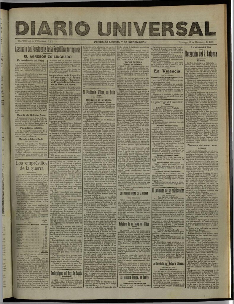 Miniatura de Diario Universal del 15 de diciembre de 1918