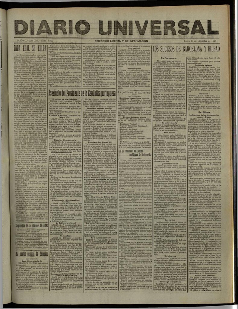 Miniatura de Diario Universal del 16 de diciembre de 1918