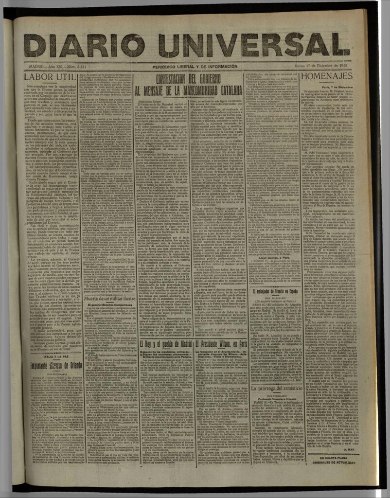 Miniatura de Diario Universal del 17 de diciembre de 1918