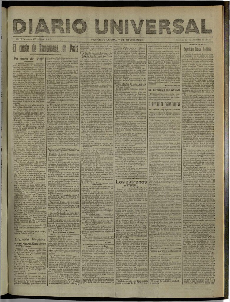 Miniatura de Diario Universal del 22 de diciembre de 1918