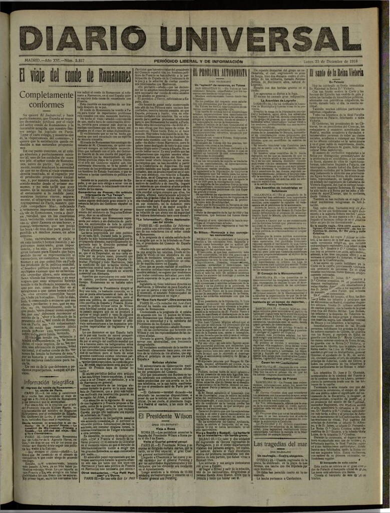 Miniatura de Diario Universal del 23 de diciembre de 1918