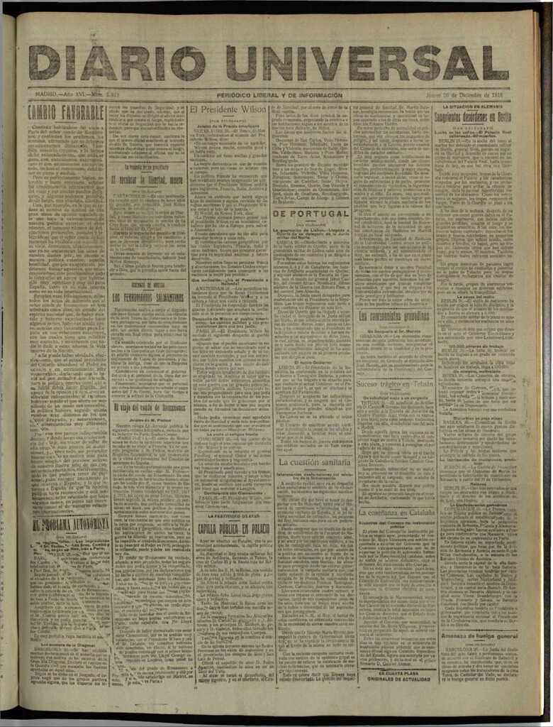 Miniatura de Diario Universal del 26 de diciembre de 1918