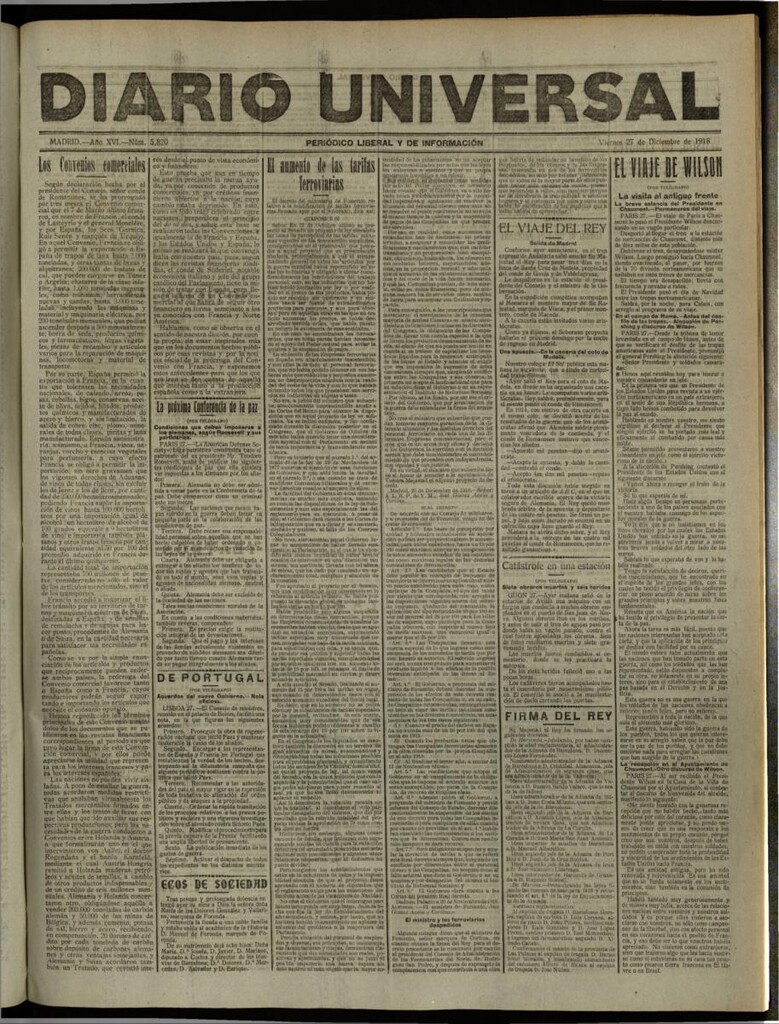 Miniatura de Diario Universal del 27 de diciembre de 1918