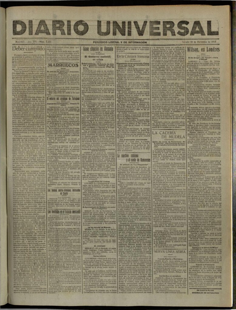 Miniatura de Diario Universal del 28 de diciembre de 1918