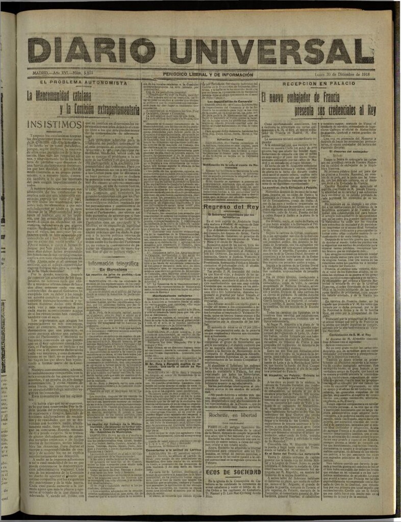 Miniatura de Diario Universal del 30 de diciembre de 1918