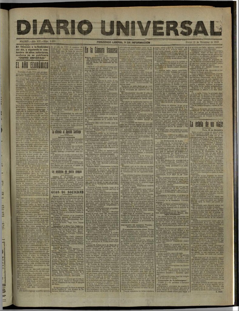 Miniatura de Diario Universal del 31 de diciembre de 1918