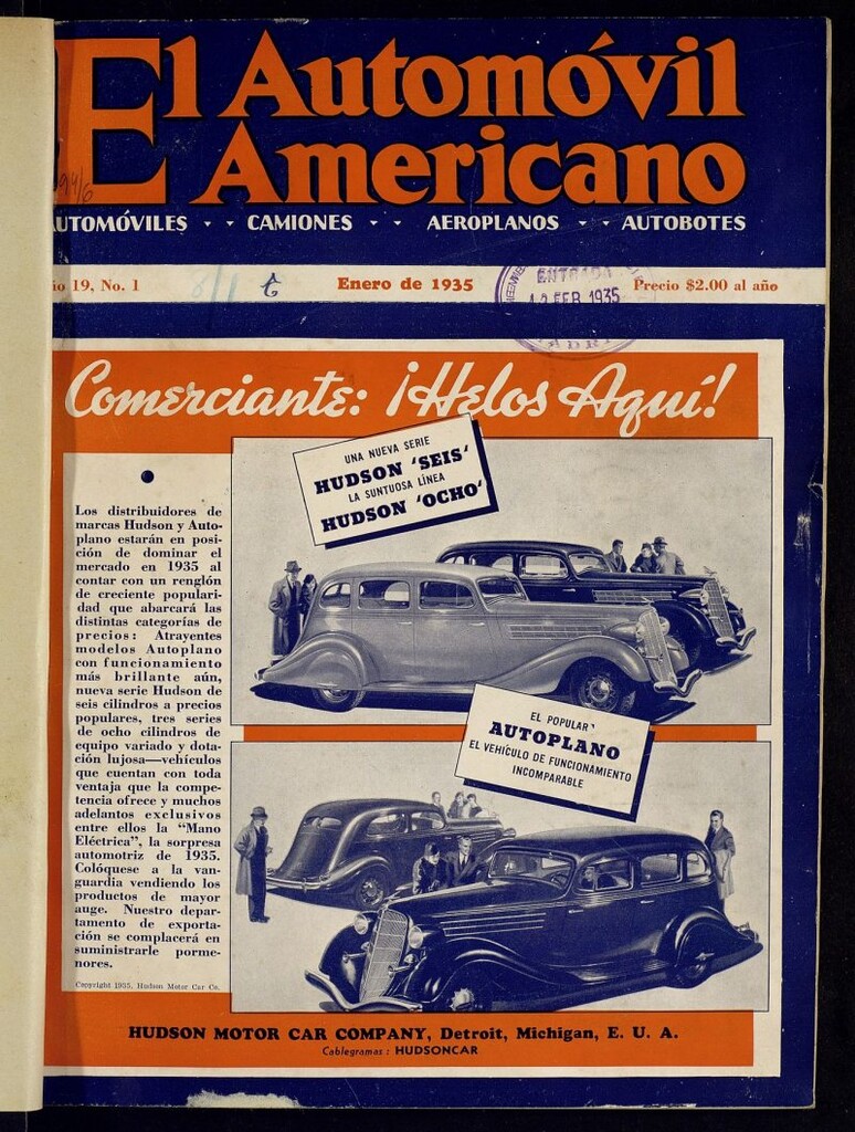 Miniatura de El Automóvil Americano : automóviles, camiones, motos, cicletas, aeroplanos,de enero de 1935, nº 1