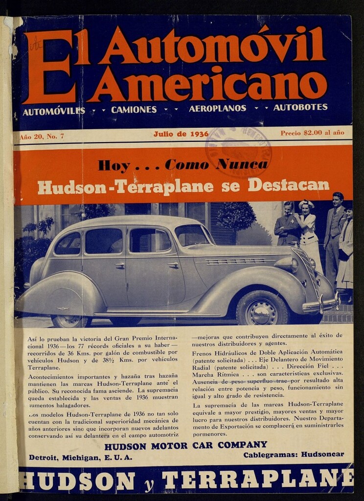 Miniatura de El Automóvil Americano : automóviles, camiones, motos, cicletas, aeroplanos, de julio de 1936, nº 7