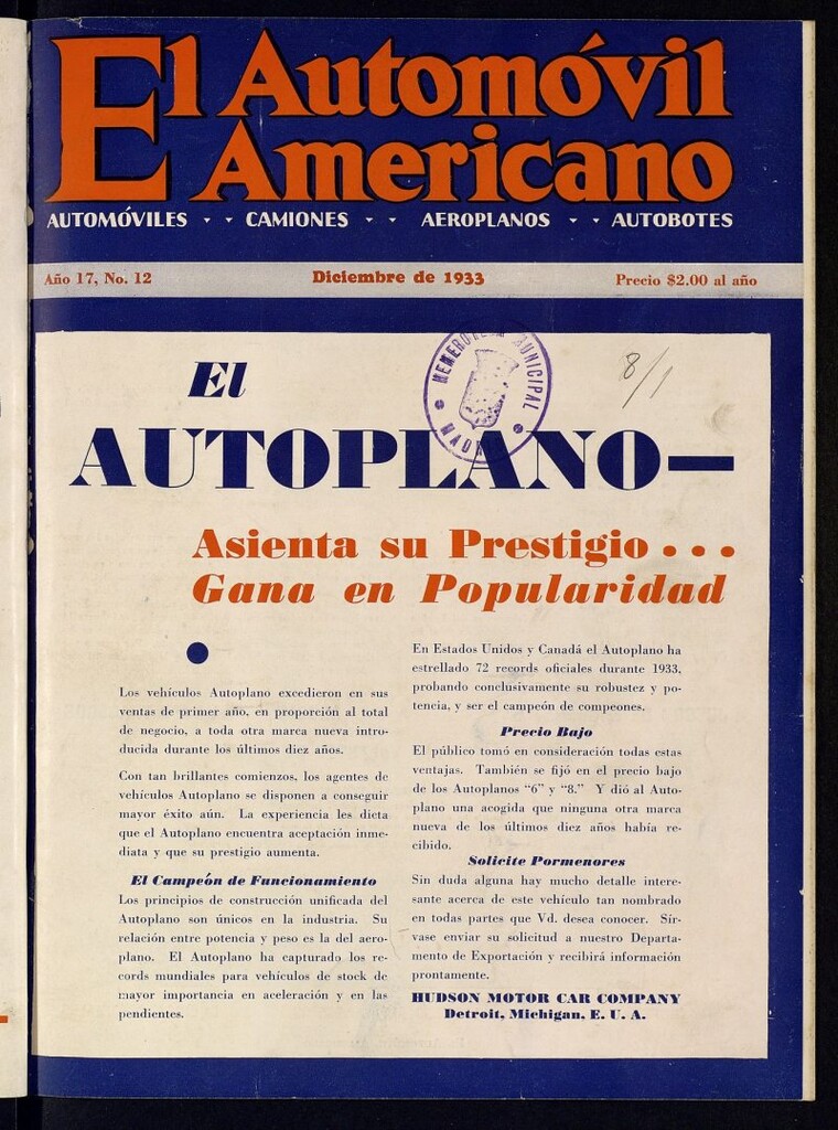 Miniatura de El Automóvil Americano de diciembre de 1933, nº 12