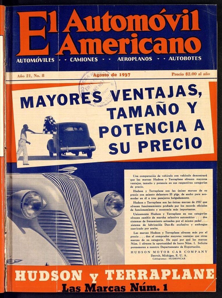 Miniatura de El Automóvil Americano : automóviles, camiones, motos, cicletas, aeroplanos, de agosto de 1937, nº 8