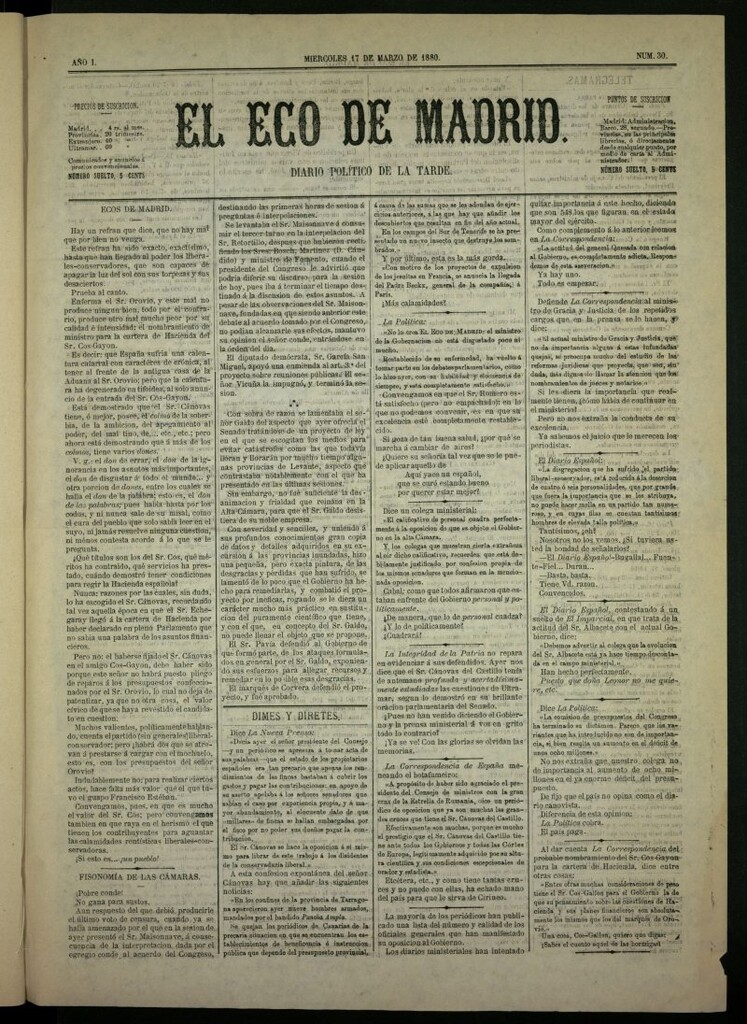 Miniatura de El Eco de Madrid : diario político de la tarde del 17 de marzo de 1880, nº 30