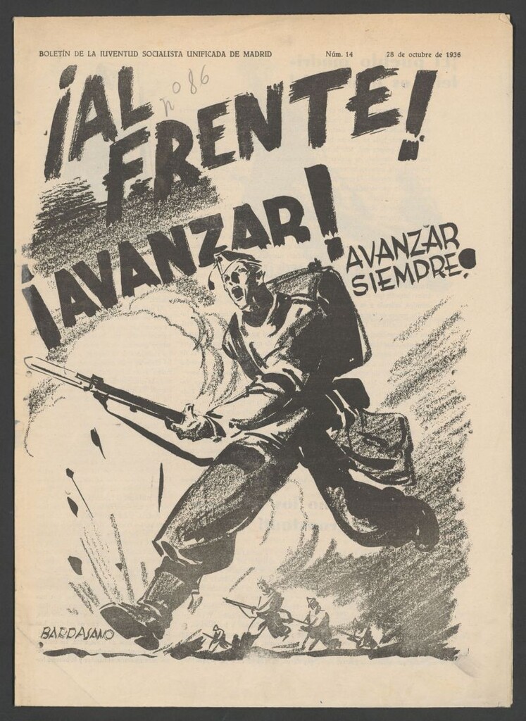 Miniatura de ¡Al frente! : Boletín de la Juventud Socialista Unificada de Madrid del 28 de octubre de 1936