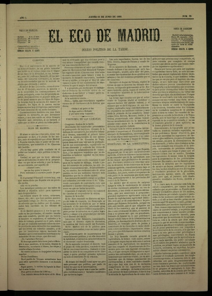 Miniatura de El Eco de Madrid : diario político de la tarde del 10 de junio de 1880, nº 99
