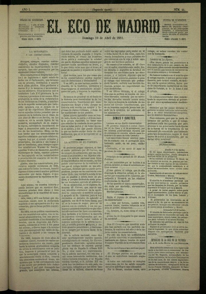 Miniatura de El Eco de Madrid : diario político de la tarde del 10 de abril de 1881, nº 44