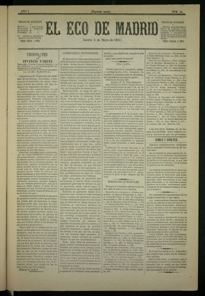 Miniatura de El Eco de Madrid : diario político de la tarde del 5 de mayo de 1881, nº 64
