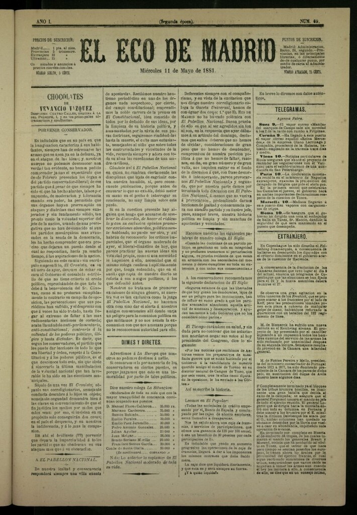 Miniatura de El Eco de Madrid : diario político de la tarde del 11 de mayo de 1881, nº 69
