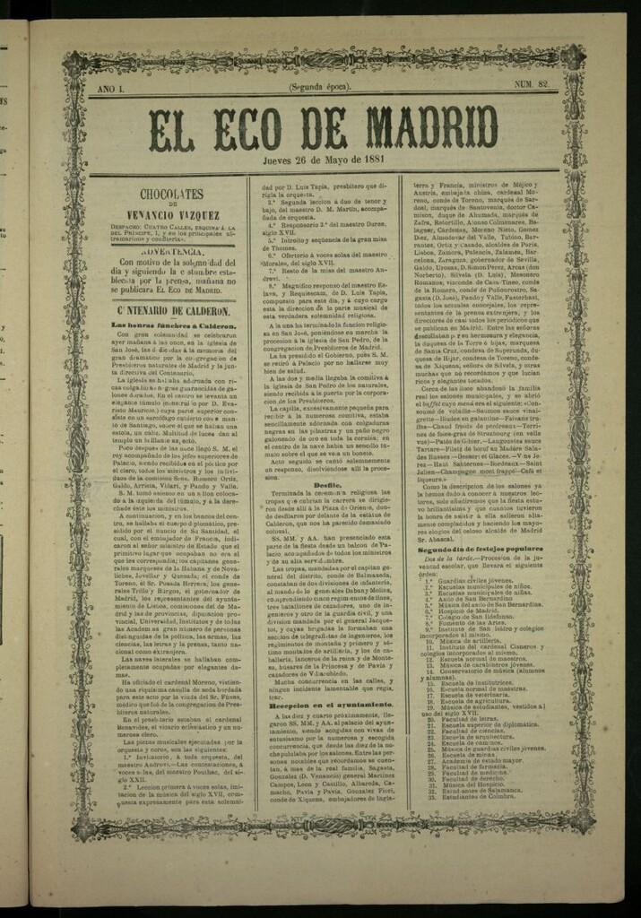 Miniatura de El Eco de Madrid : diario político de la tarde del 26 de mayo de 1881, nº 82