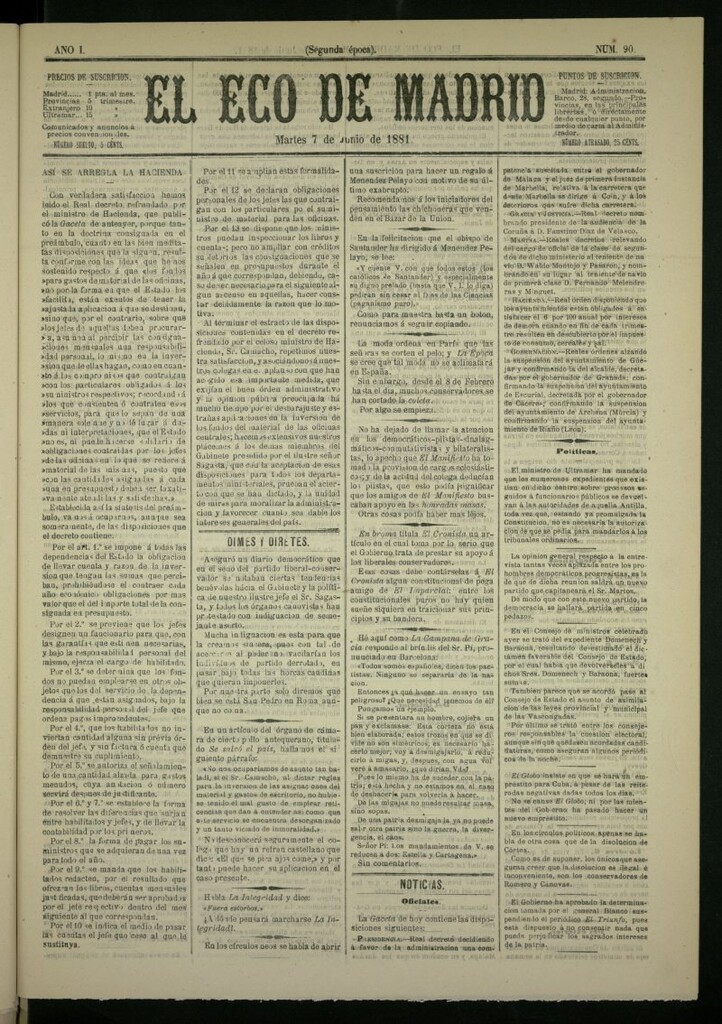 Miniatura de El Eco de Madrid : diario político de la tarde del 7 de junio de 1881, nº 90