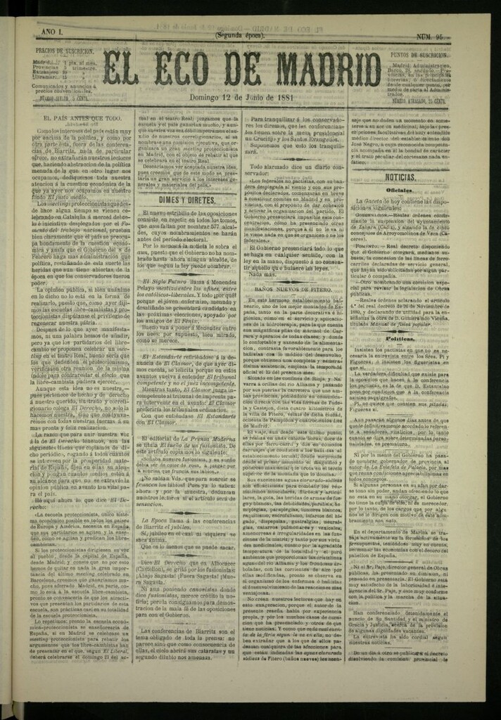 Miniatura de El Eco de Madrid : diario político de la tarde del 12 de junio de 1881, nº 95