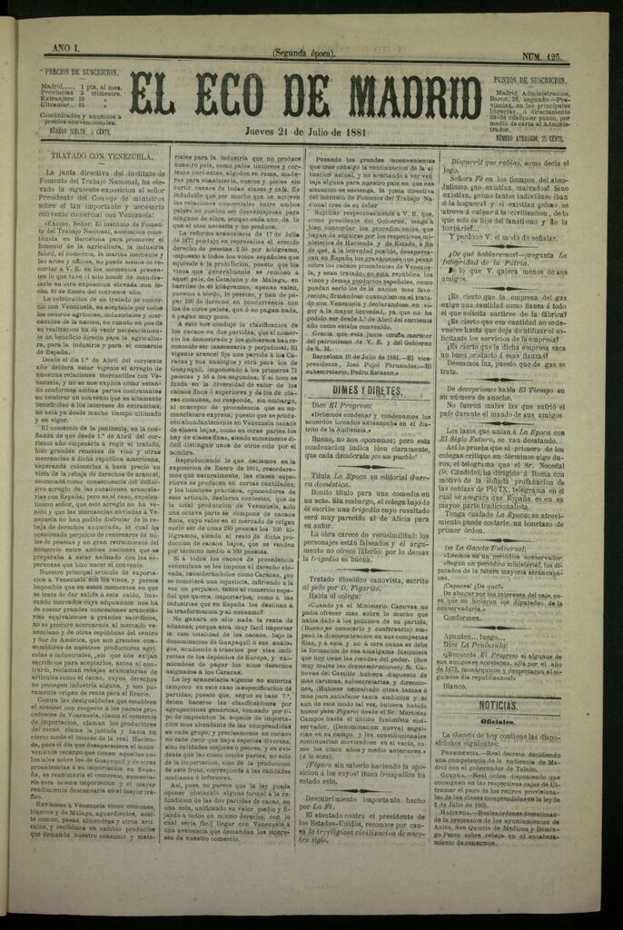 Miniatura de El Eco de Madrid : diario político de la tarde del 21 de julio de 1881, nº 125