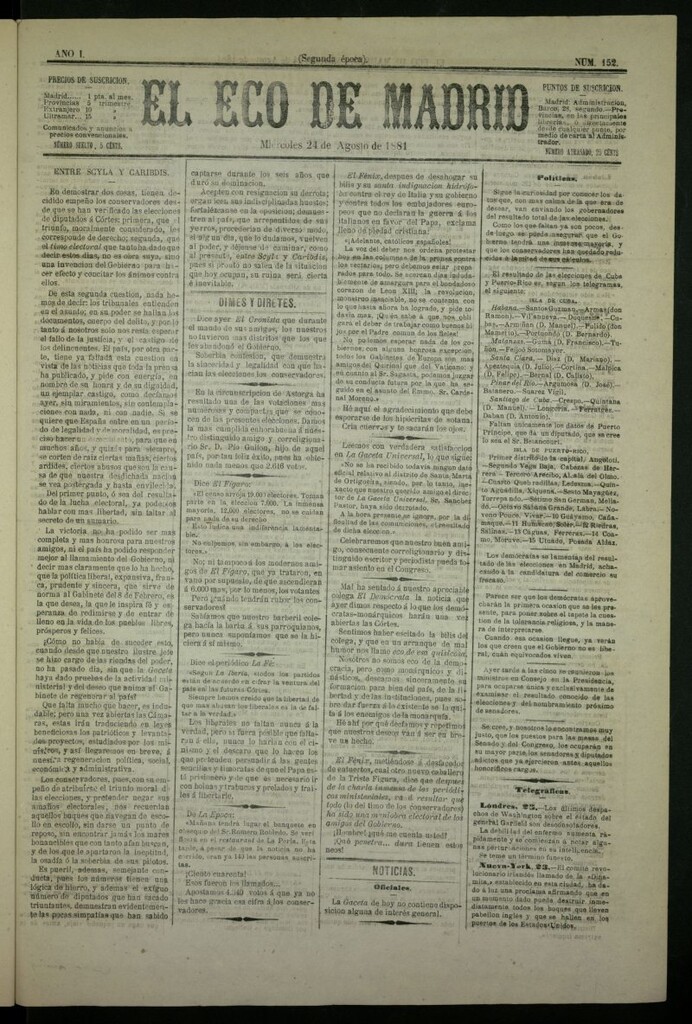 Miniatura de El Eco de Madrid : diario político de la tarde del 24 de agosto de 1881, nº 152