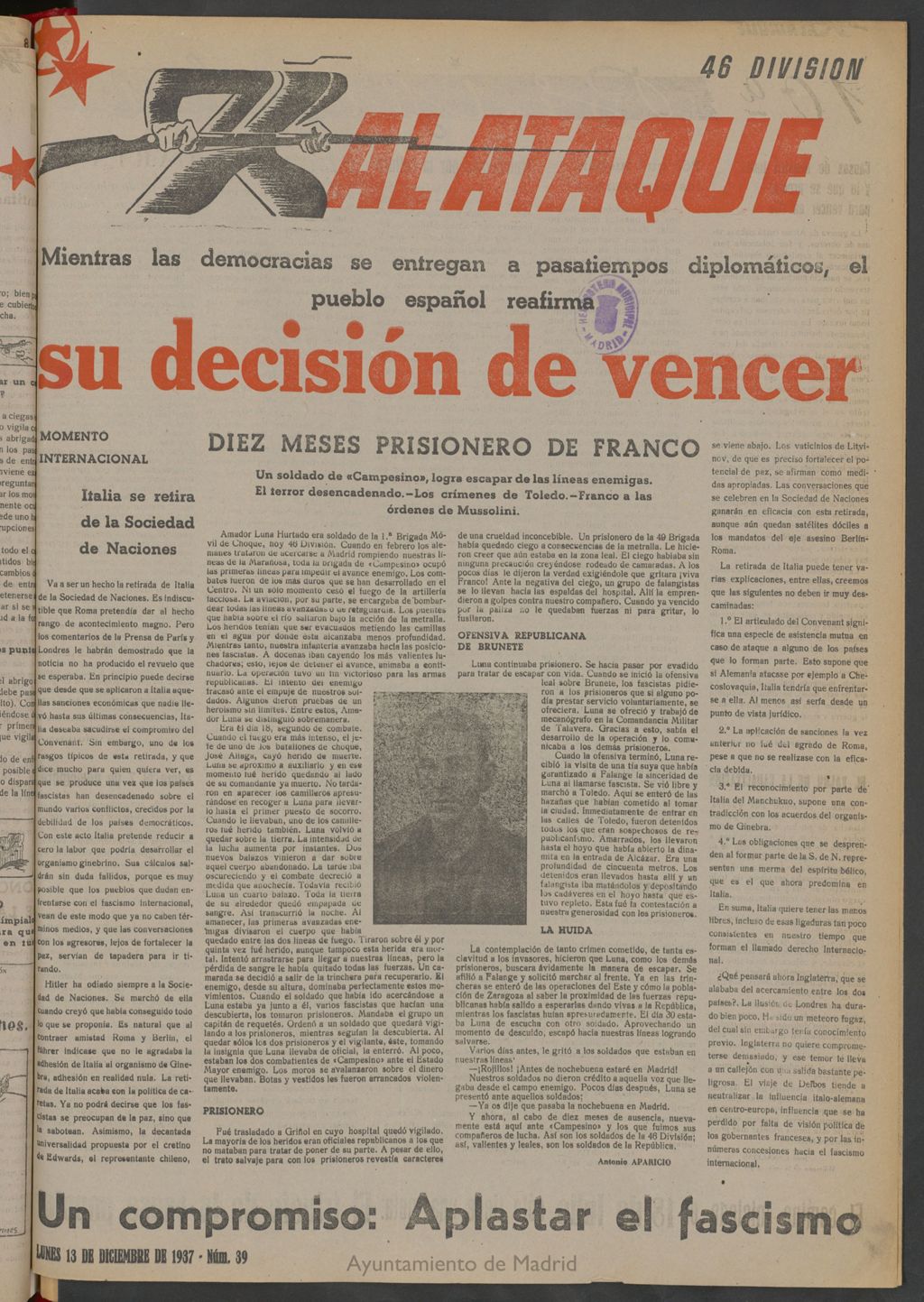 Miniatura de Al Ataque : Organo de la Brigada del Campesino del 13 de diciembre de 1937