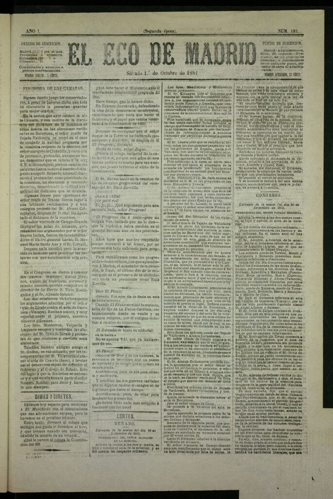 Miniatura de El Eco de Madrid : diario político de la tarde del 1 de octubre de 1881, nº 181