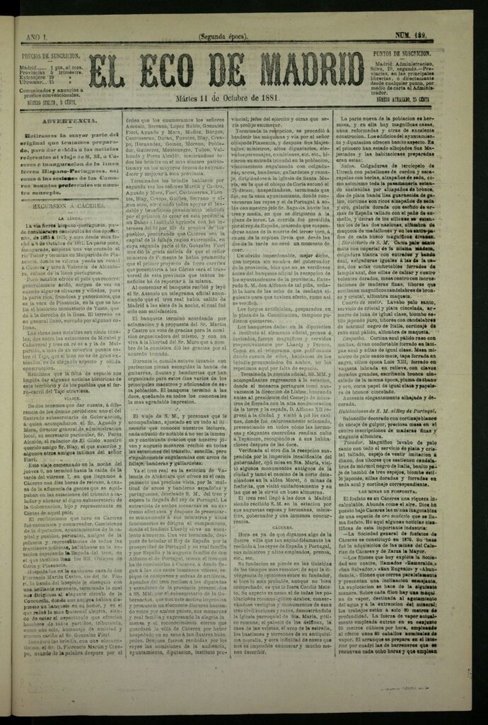 Miniatura de El Eco de Madrid : diario político de la tarde del 11 de octubre de 1881, nº 189