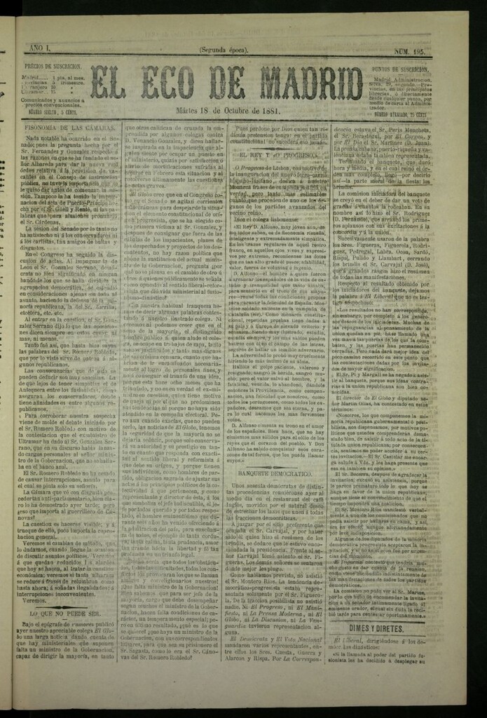 Miniatura de El Eco de Madrid : diario político de la tarde del 18 de octubre de 1881, nº 195
