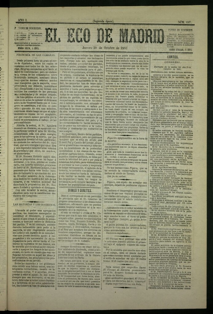 Miniatura de El Eco de Madrid : diario político de la tarde del 20 de octubre de 1881, nº 197