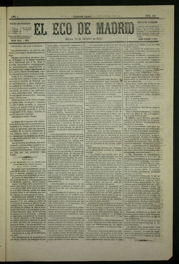 Miniatura de El Eco de Madrid : diario político de la tarde del 24 de octubre de 1881, nº 201