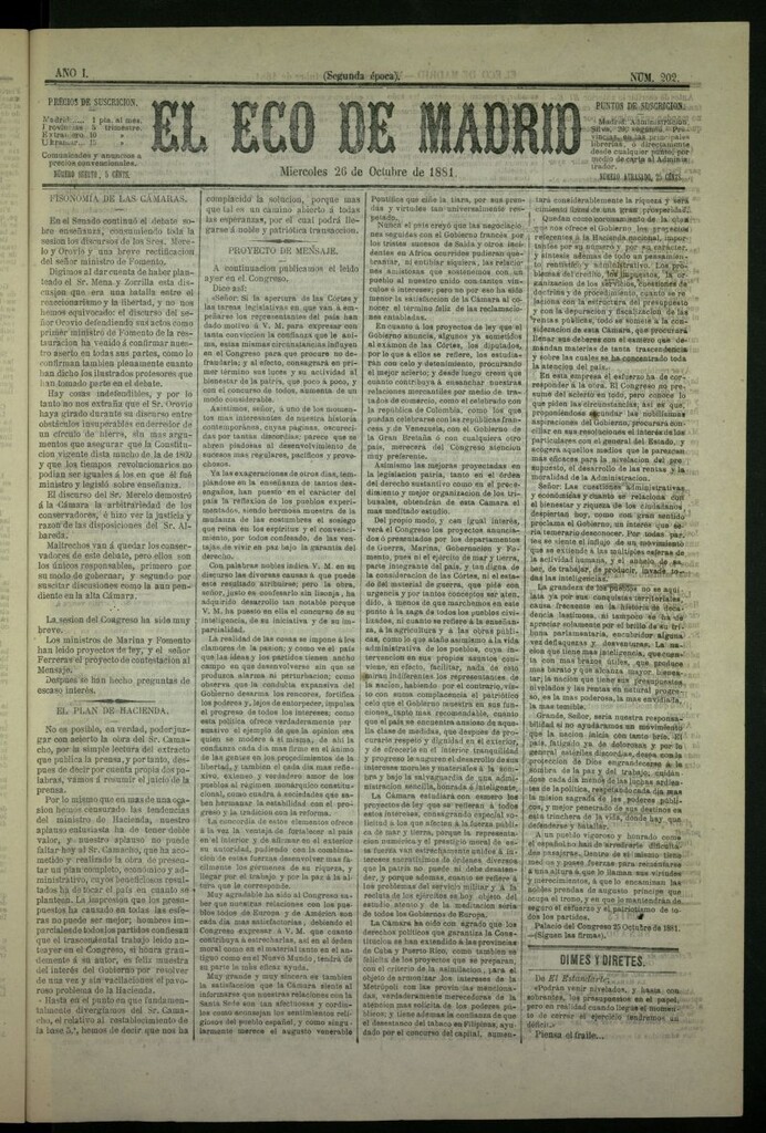 Miniatura de El Eco de Madrid : diario político de la tarde del 26 de octubre de 1881, nº 202