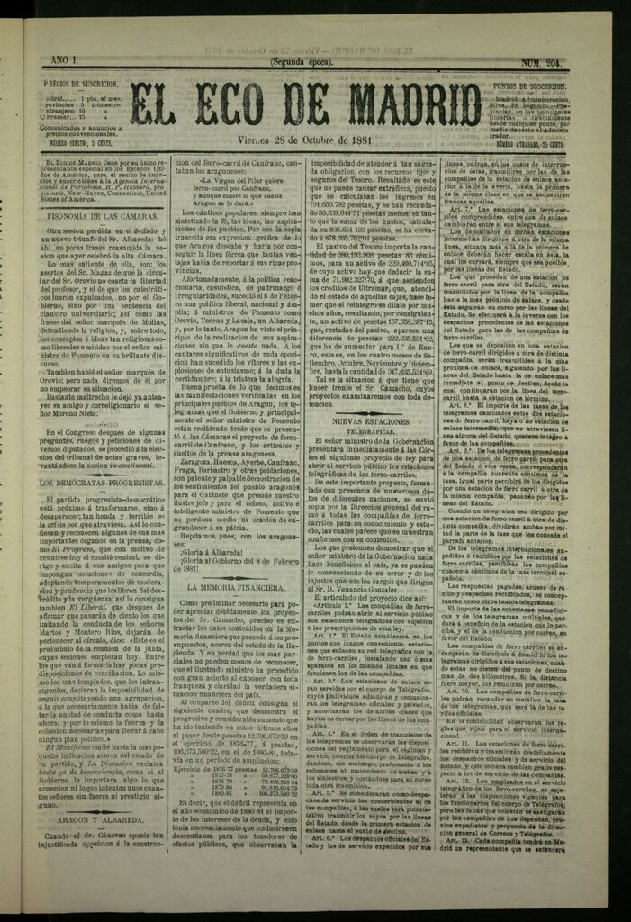 Miniatura de El Eco de Madrid : diario político de la tarde del 28 de octubre de 1881, nº 204