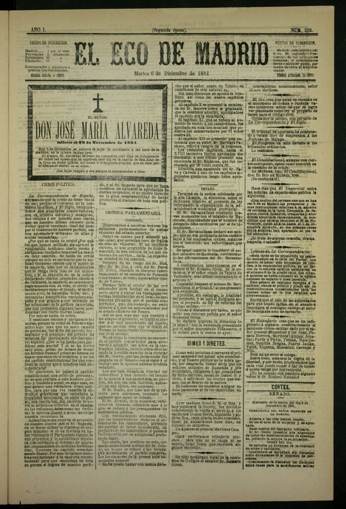 Miniatura de El Eco de Madrid : diario político de la tarde del 6 de diciembre de 1881, nº 225