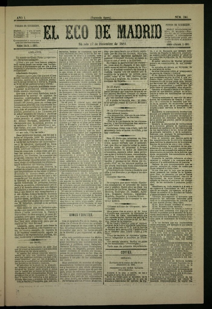 Miniatura de El Eco de Madrid : diario político de la tarde del 17 de diciembre de 1881, nº 230