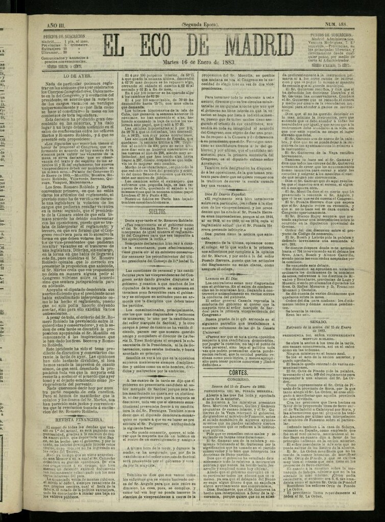 Miniatura de El Eco de Madrid : diario político de la tarde del 16 de enero de 1883, nº 488