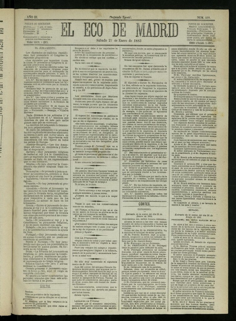 Miniatura de El Eco de Madrid : diario político de la tarde del 27 de enero de 1883, nº 499