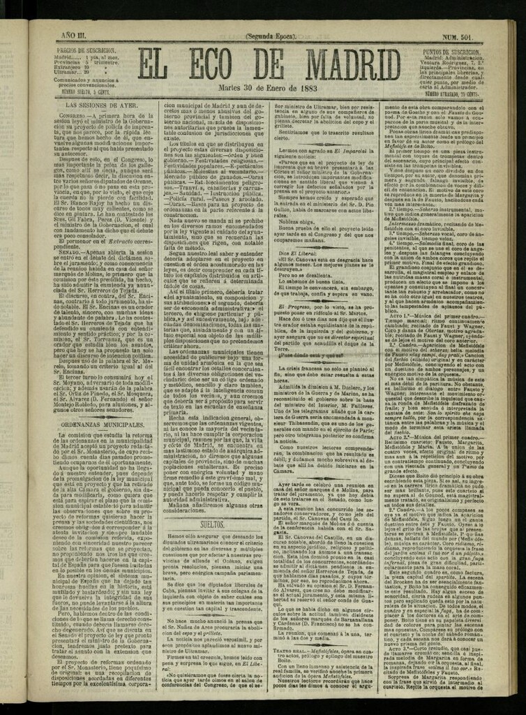 Miniatura de El Eco de Madrid : diario político de la tarde del 30 de enero de 1883, nº 501