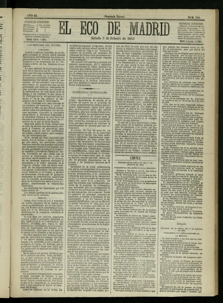 Miniatura de El Eco de Madrid : diario político de la tarde del 3 de febrero de 1883, nº 504
