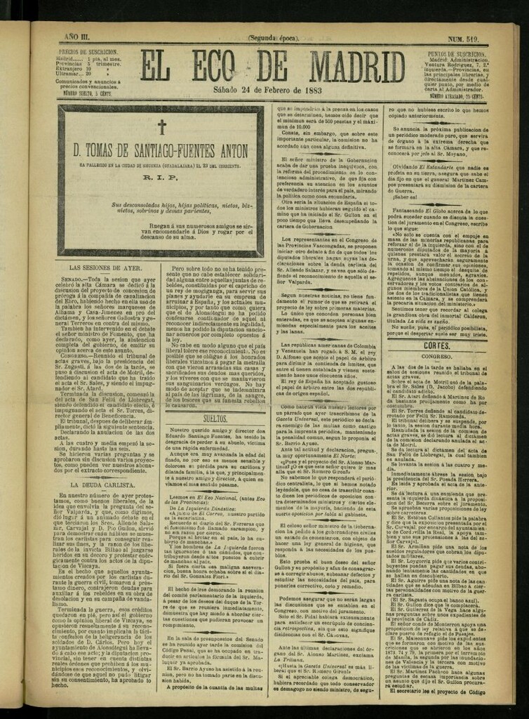Miniatura de El Eco de Madrid : diario político de la tarde del 24 de febrero de 1883, nº 519
