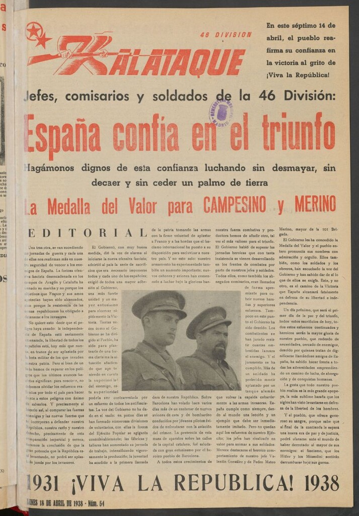 Miniatura de Al Ataque : Organo de la Brigada del Campesino del 18 de abril de 1938