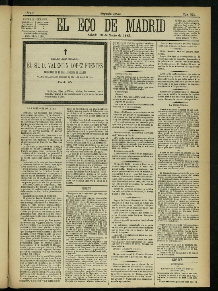 Miniatura de El Eco de Madrid : diario político de la tarde del 10 de marzo de 1883, nº 528