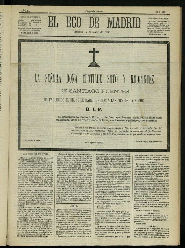 Miniatura de El Eco de Madrid : diario político de la tarde del 17 de marzo de 1883, nº 533