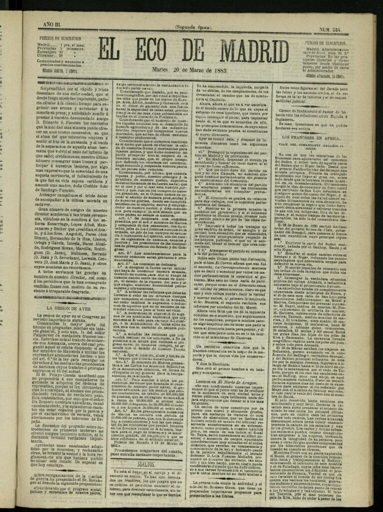 Miniatura de El Eco de Madrid : diario político de la tarde del 20 de marzo de 1883, nº 534