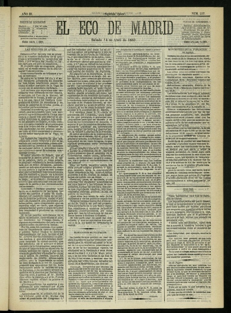 Miniatura de El Eco de Madrid : diario político de la tarde del 14 de abril de 1883, nº 552